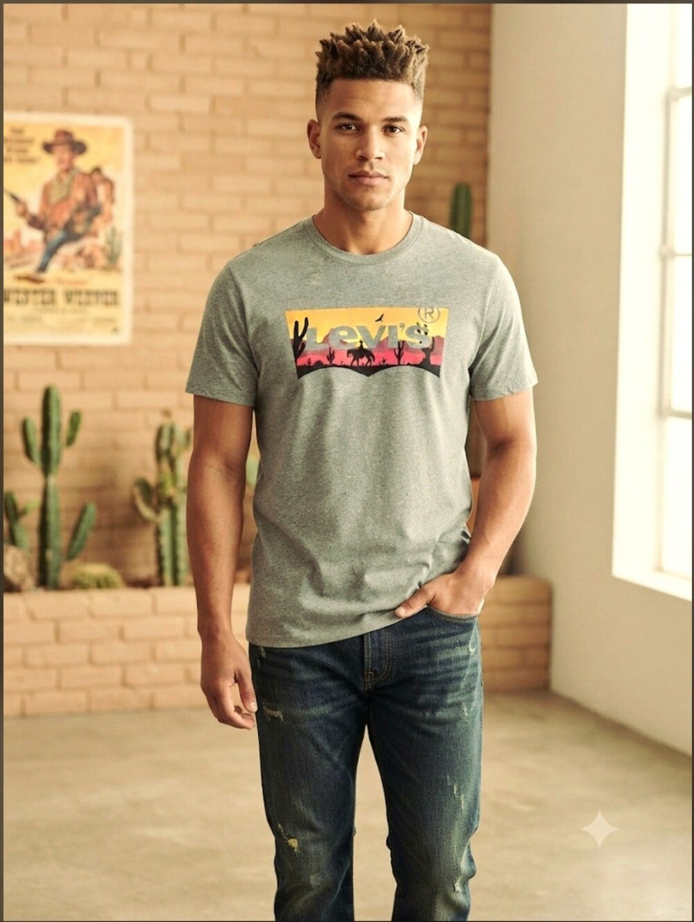 Levi’s Men's Graphic Logo T-Shirt XL Sage/ Grey Heather Western Batwing New